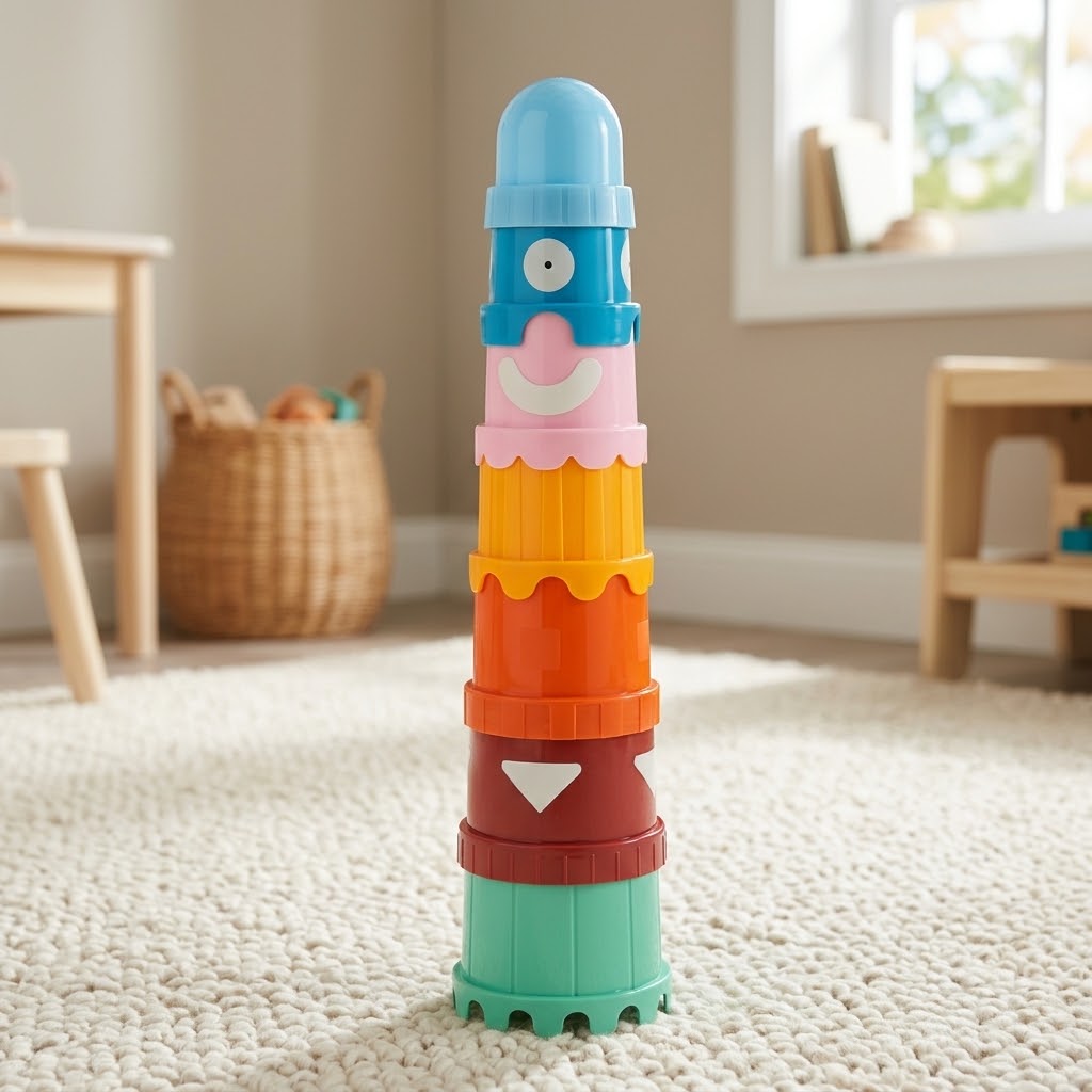 IKEA UPPSTÅ colorful Stack & Nest Cups stacked into a tower