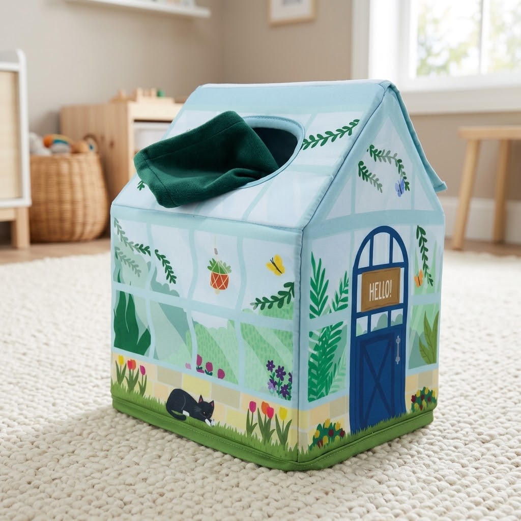 MindWare Sensory Sprouts Peek & Pull fabric box with a scarf at the opening
